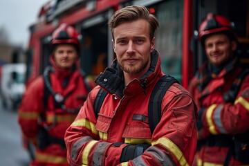 Fototapeta premium Firefighter and Fire Truck
