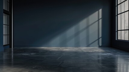 Empty room with concrete floor featuring dark blue wall