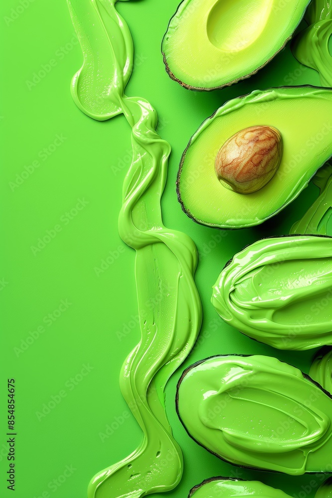 Aufkleber top view of mashed avocado with ample space on the left side for accommodating text