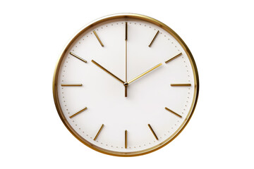 Elegant minimalist wall clock with a white face and gold accents, showcasing a modern design perfect for home or office decor.