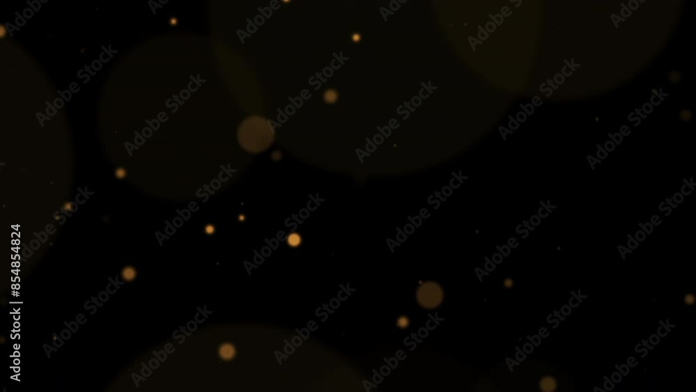 Poster abstract animation glow yellow bokeh particles flowing on black background for screen project overla