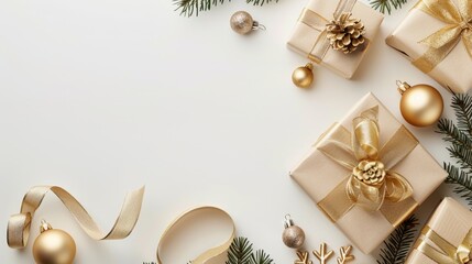 Elegant Christmas Gift Boxes with Gold Decorations Generative AI