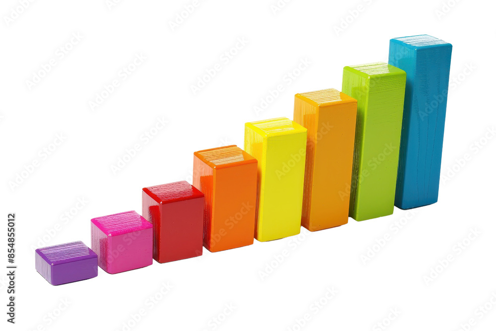 Poster colorful 3d bar graph showing upward progression on transparent background. representing growth and 