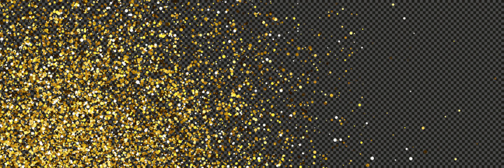 Gold glittering dust with stars on transparent backdrop