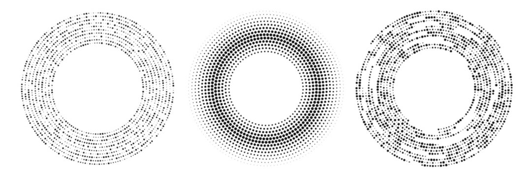 Set of circle halftone dotted backgrounds