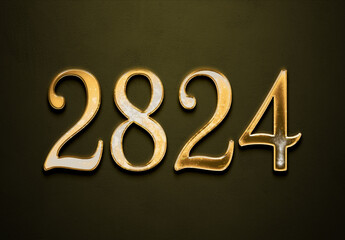 Old gold effect of 2824 number with 3D glossy style Mockup.	