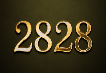 Old gold effect of 2828 number with 3D glossy style Mockup.	