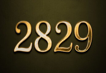 Old gold effect of 2829 number with 3D glossy style Mockup.	