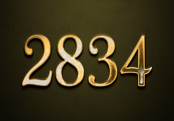 Old gold effect of 2834 number with 3D glossy style Mockup.	