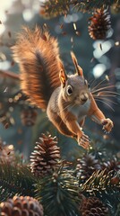 Naklejka premium Squirrel Jump From The Tree