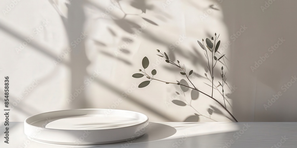 Poster minimalist product display with eucalyptus branch
