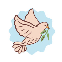 white dove of peace flying with green olive twig
