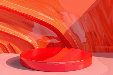 Bold Red Display Platform with Flowing Abstract Background, Perfect for Eye-Catching Product Showcases