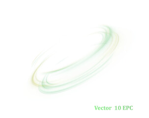 Green bright wind lines swirl in a spiral on a white background. Light effect for pharmaceutical perfume design Web design and illustration