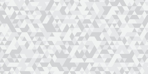 Abstract geometric white and gray background seamless mosaic and low polygon triangle texture wallpaper. Triangle shape retro wall grid pattern geometric ornament tile vector square element.
