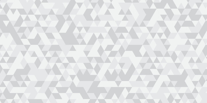 Abstract geometric white and gray background seamless mosaic and low polygon triangle texture wallpaper. Triangle shape retro wall grid pattern geometric ornament tile vector square element.