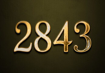 Old gold effect of 2843 number with 3D glossy style Mockup.	