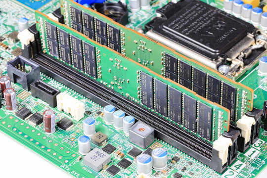 Workstation or computer server repair, Installs the equipment - ECC memory ( ram ) inserting locked, Computer repair concept Close-up view, Hardware.