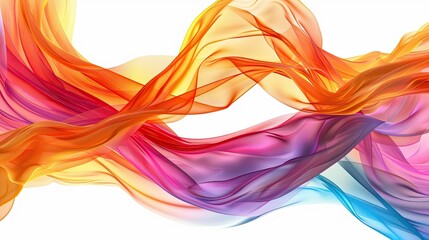 Abstract colorful background with flowing ribbons of fabric in vibrant colors against a white backdrop with a dynamic composition in the style of artistic style. digital art. 