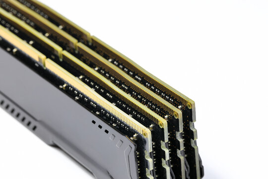 Pile of  DDR4 memory, High performance DDR RAM module for computer server and workstation isolated on white background.