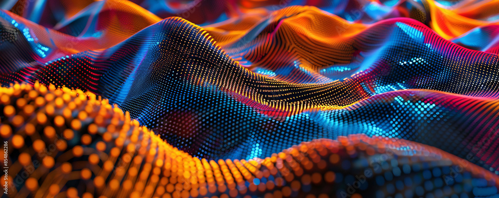 Poster particle space lines background 3d rendering, background of abstract polka dot particles with techno