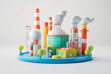 Obraz premium Factory with chimney 3D rendering, factory industrial use for environmental protection environment pollution scene 3d illustration