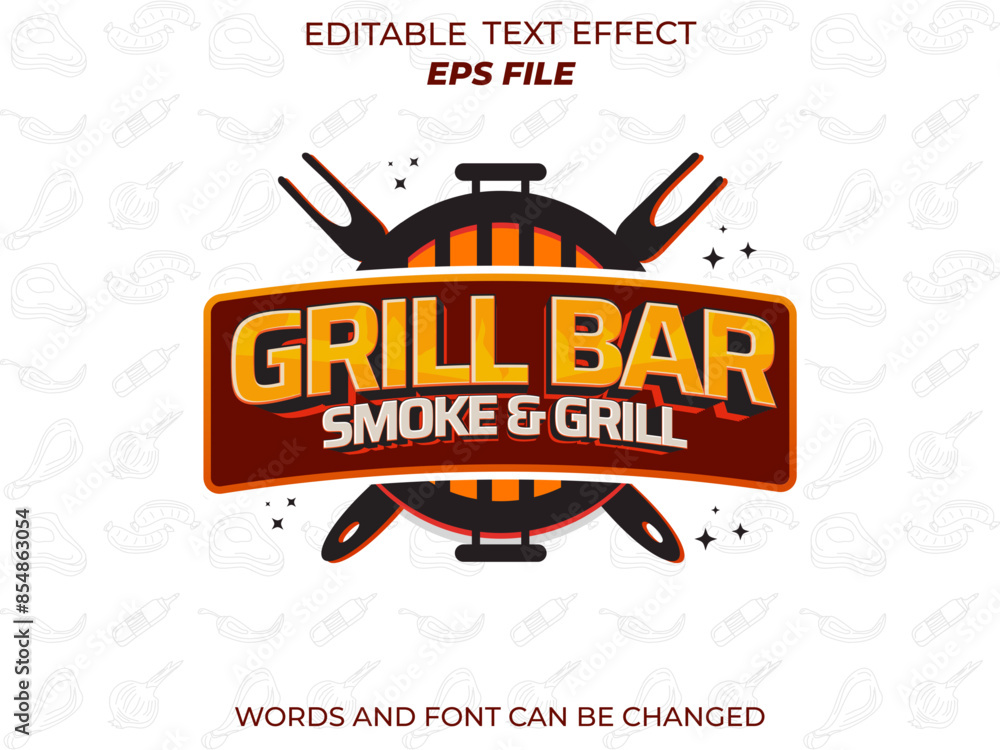 Poster grill bar text effect, font editable, typography, 3d text. vector template