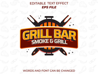 grill bar text effect, font editable, typography, 3d text. vector template