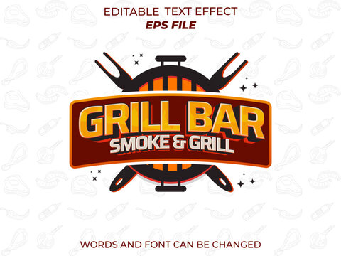 grill bar text effect, font editable, typography, 3d text. vector template