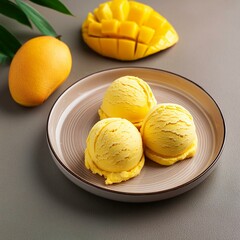 Yellow mango ice cream scoop or ball