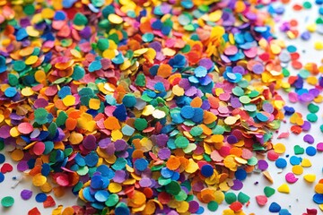 Colorful Confetti Spread in Studio Light on a White Background