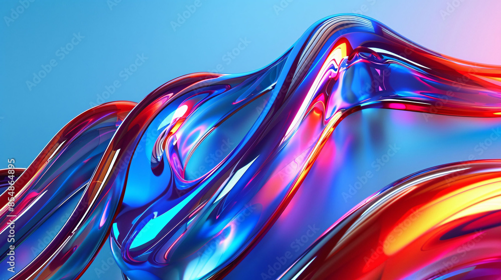 Poster abstract perspective technique and geometric fluid lines distorted colorful background on dark blue 