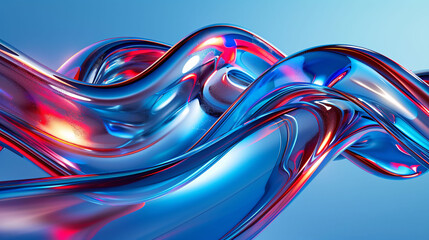 Abstract perspective technique and geometric fluid lines distorted colorful background on dark blue background
