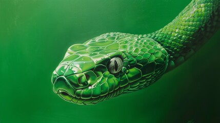 Naklejka premium Close-up of a Vibrant Green Snake, Generative AI