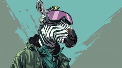 Fototapeta premium A zebra wearing goggles and a green jacket