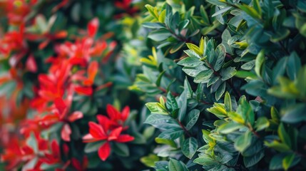 Image of red and green garden bush with space for text