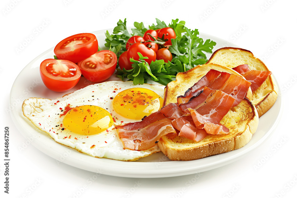 Poster breakfast on plate isolated on a white background. created with generative ai technology.