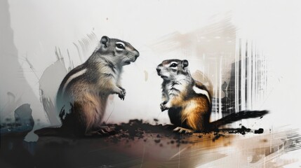 Obraz premium Duotone illustration of Chipmunk And Prairie Dog