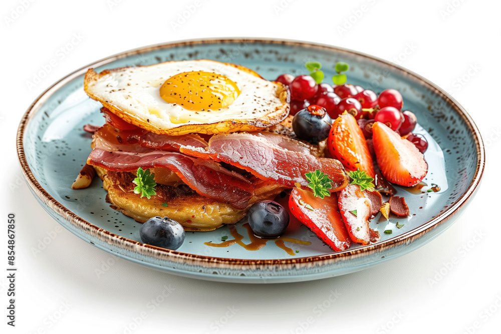 Poster breakfast on plate isolated on a white background. created with generative ai technology.