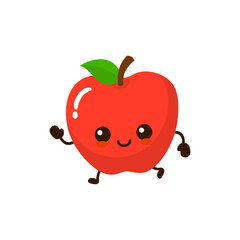 Cute funny running apple fruit. Vector hand drawn cartoon kawaii character