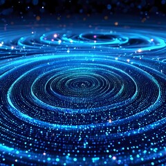 Abstract spiral dotted vortex style spinning round networking big data background in cool color combination.