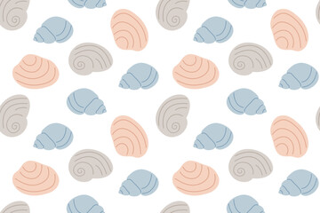 seamless summer pattern of sea shells, great for summer-themed apparel, home decor items, wallpapers, packaging- vector illustration