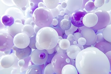 Abstract sea of white and purple spheres with photorealistic textures