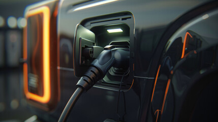Electric vehicle charging scene, new energy vehicle tram future technology concept illustration