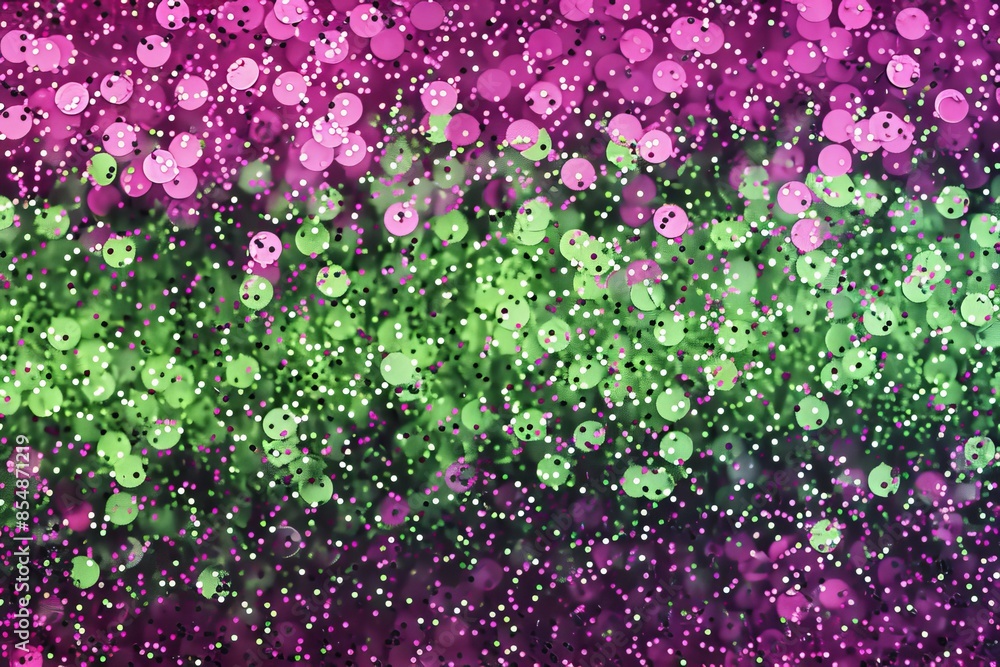 Poster seamless pattern of neon green and purple sequins creating a vibrant abstract background