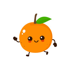 Cute funny running orange fruit. Vector hand drawn cartoon kawaii character