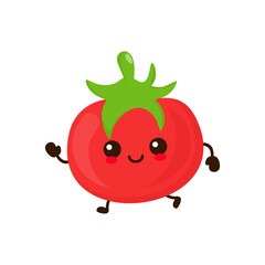 Cute funny running tomato fruit. Vector hand drawn cartoon kawaii character