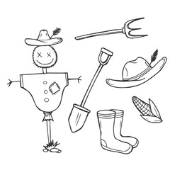 Farm vector doodle collection isolated on white background. Doodle Farm life icon sketches
