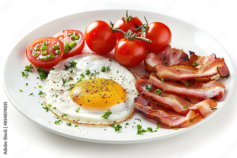 Poster breakfast on plate isolated on a white background. created with generative ai technology.