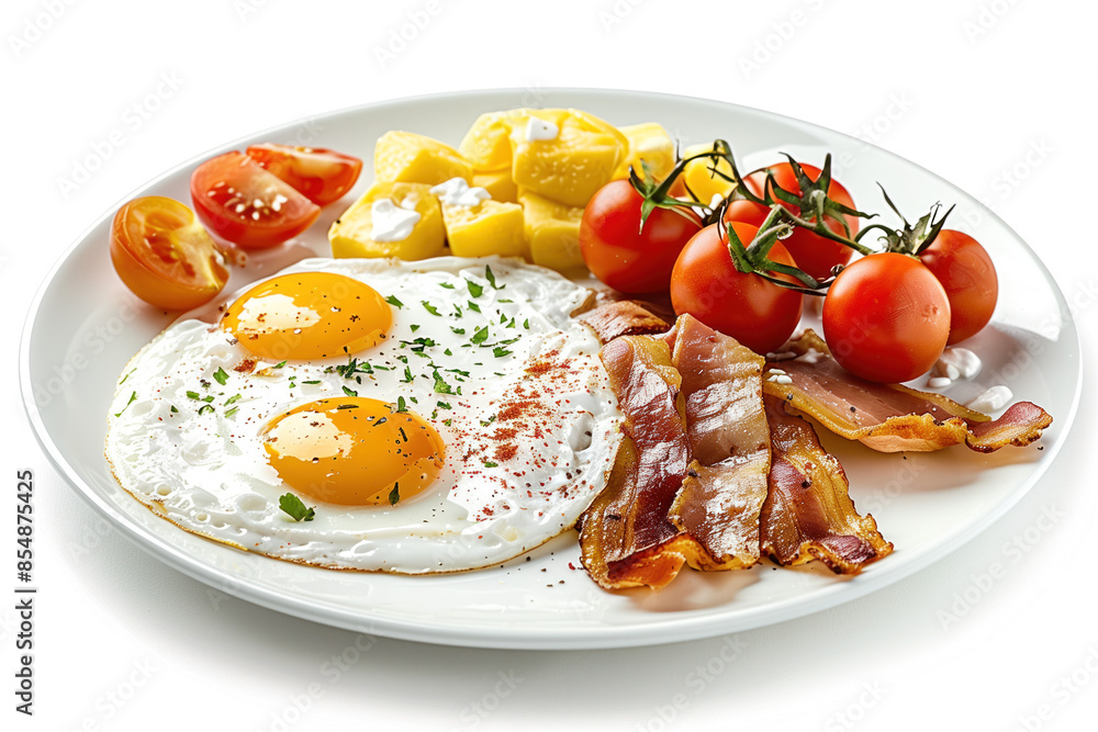 Poster breakfast on plate isolated on a white background. created with generative ai technology.